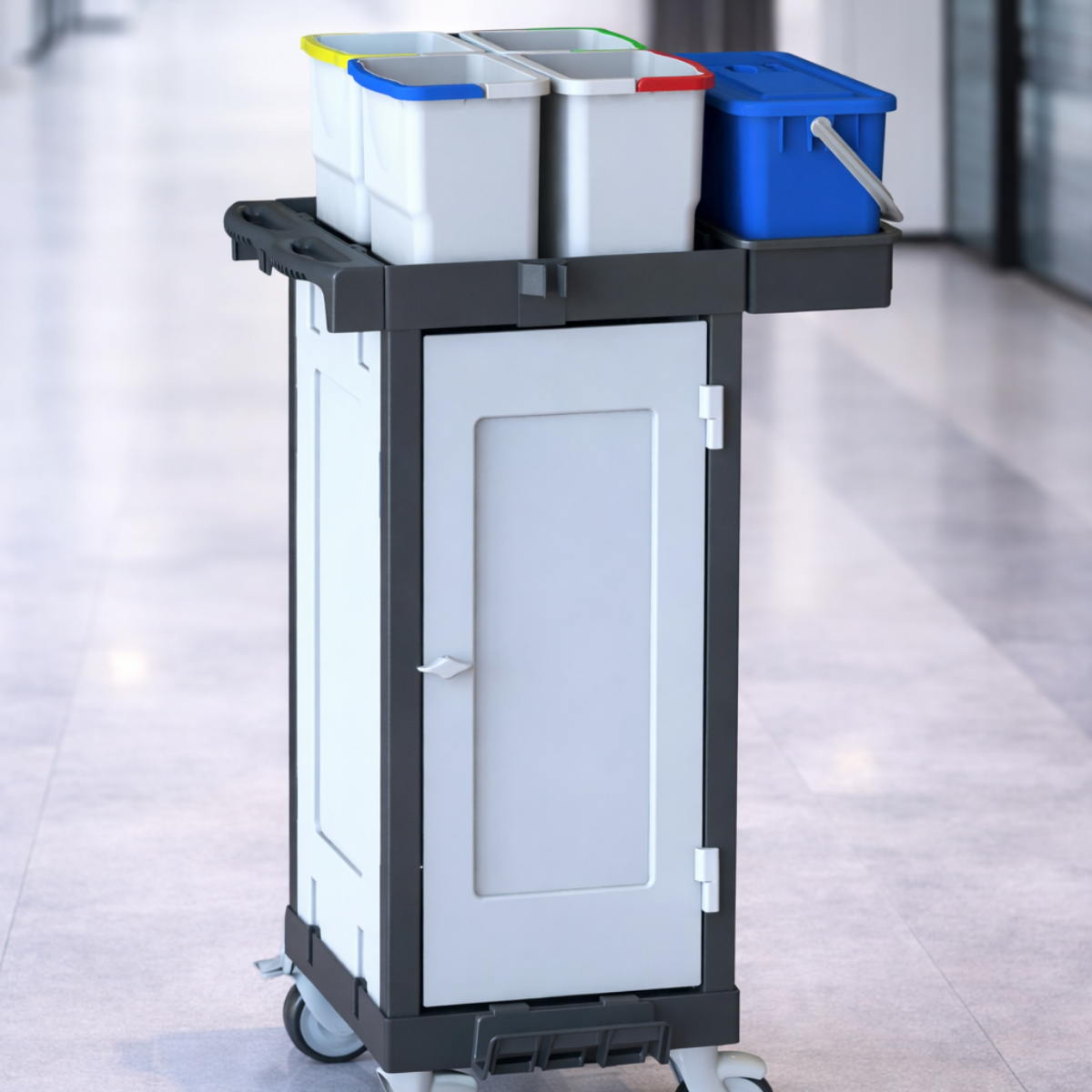 STAFF C 041 DY Profesyonel Kapalı Gövdeli ve Yan Kova Üniteli Temizlik Arabası